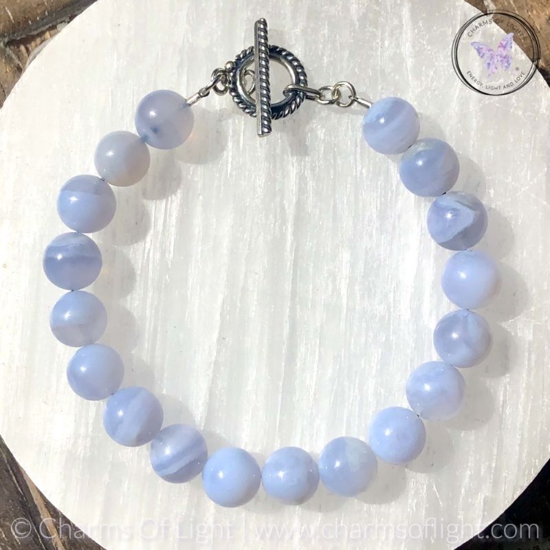 Blue Lace Agate Bracelet With Silver Toggle Clasp